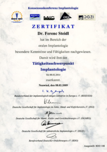 Zertifikat Zertifizierung Implantologie